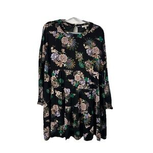 JODIFL Floral Tiered Mini Dress S Black Boho Cottagecore Dark Floral Rayon Goth